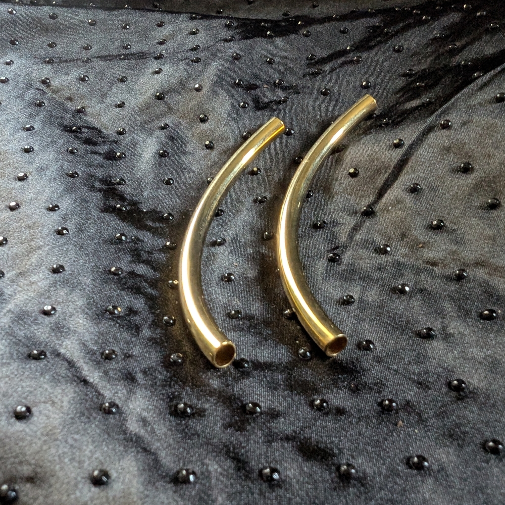 Gold Tone Curved Tube Bead Pair for Jewelry Making #11